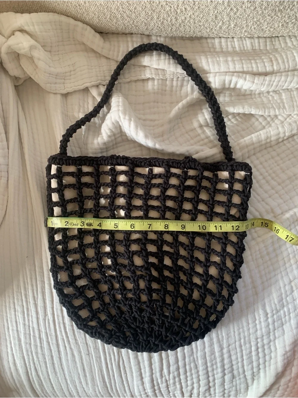 Madewell Black Crochet Tote Bag with Cream Liner